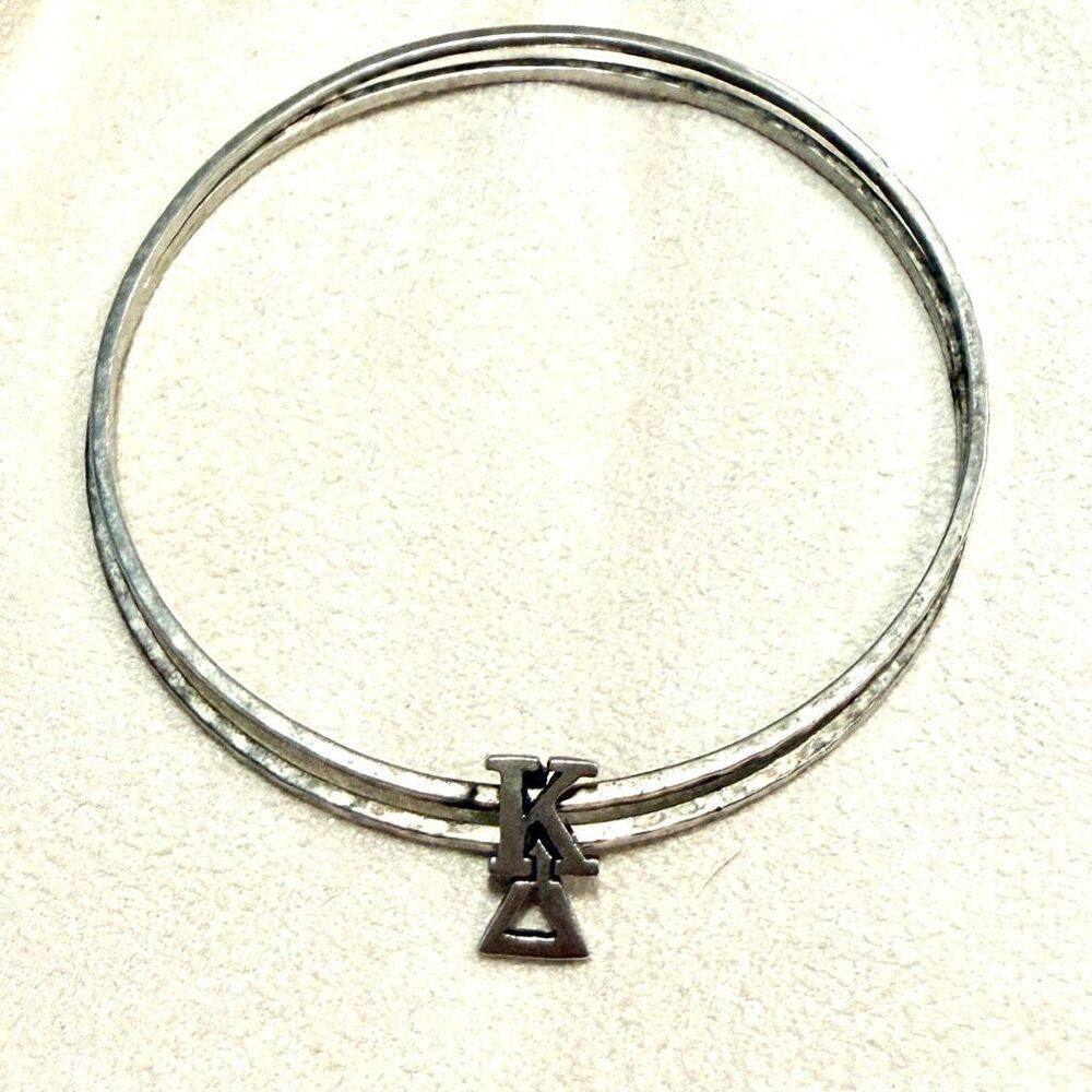 Sterling Silver Double Ring Greek Letter Charm Kappa Delta Sorority Bangle